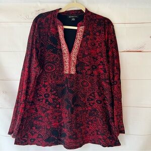 INC red/ black v neck long sleeves blouse with silver breading size 2X